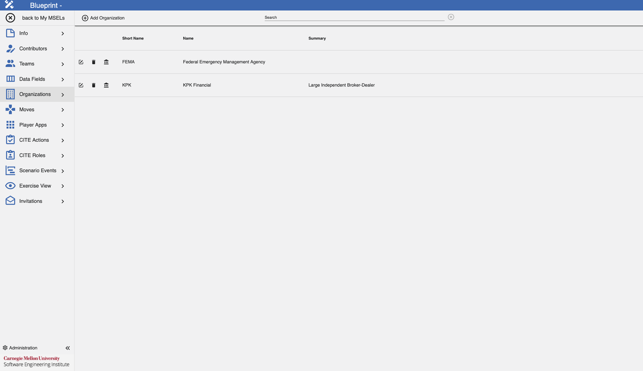 Blueprint Organizations Tab OE