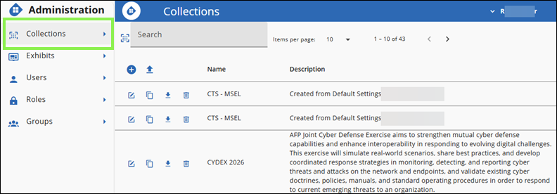 Administration View with Collections tab selected