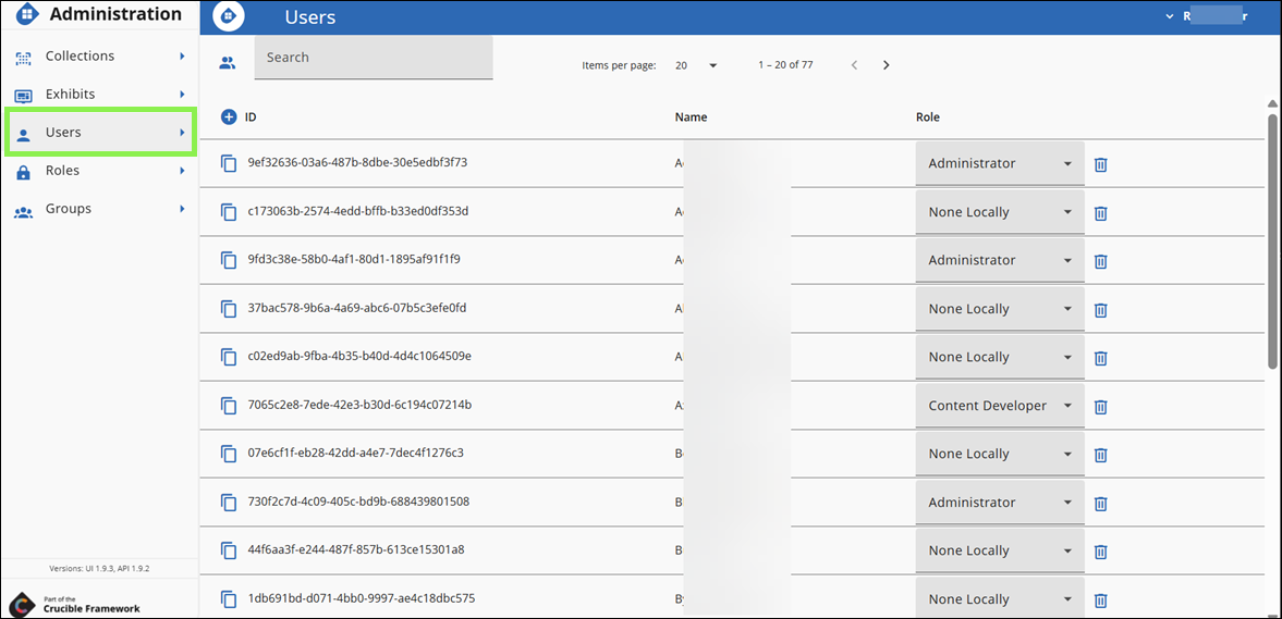 Administration View with Users tab selected