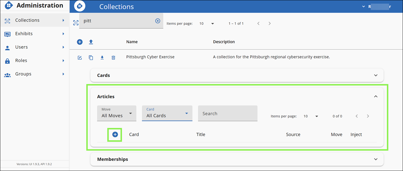 Collections page with Articles section expanded and Add an Article called out