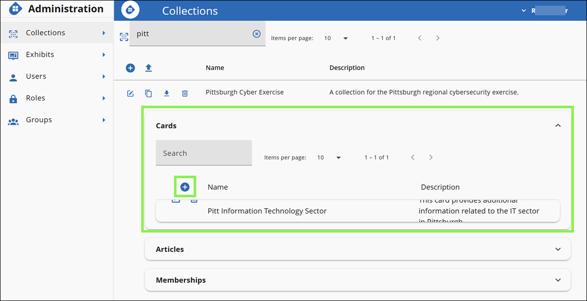 Collections page with Cards section expanded and Add Card called out