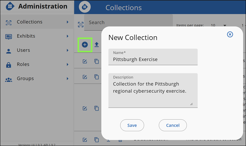New Collection modal with Add Collection icon called out