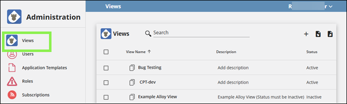 Player Administration View with Views called out