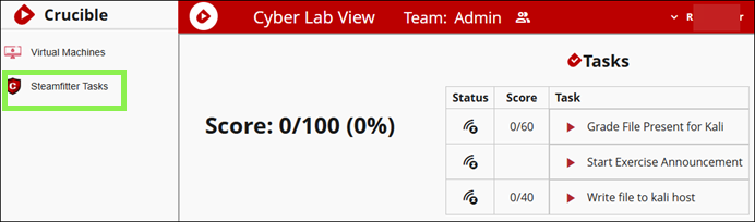 Steamfitter Tasks in the Player Application Navigation Bar with scoring panel