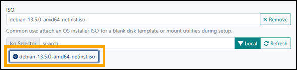 Uploaded ISO selected on Templates tab